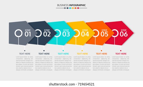 Timeline infographic design template with arrows 6 option.Vector illustration.