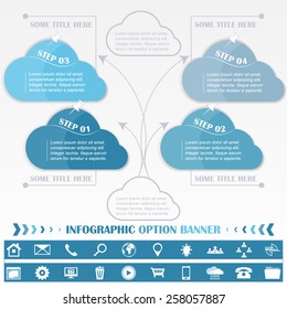 Timeline infographic design template with blue cloud tags/design with place for your content or creative editing with the possibility to insert different icons