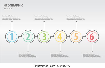 Timeline infographic design template with circle 6 option