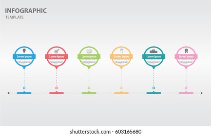 Timeline infographic design template with circle 6 option