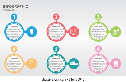 Timeline infographic design template with circle 6 option