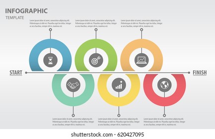 Timeline infographic design template with circle 6 option