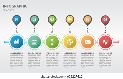 Timeline infographic design template with circle 6 option