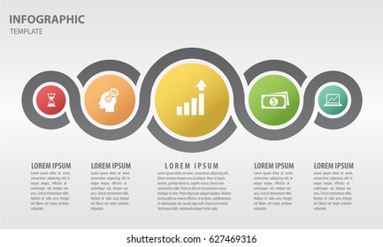 Timeline infographic design template with circle 5 option