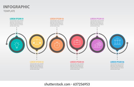 Timeline infographic design template with circle 6 option