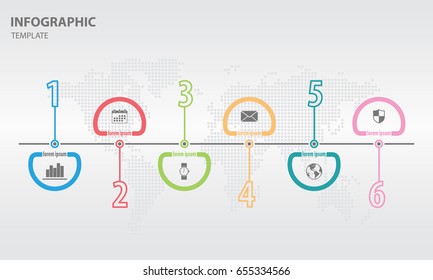 Timeline infographic design template with circle 6 option