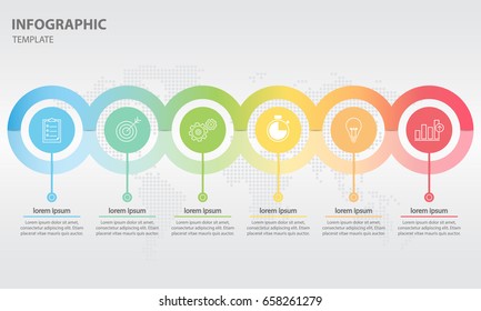 Timeline infographic design template with circle 6 option