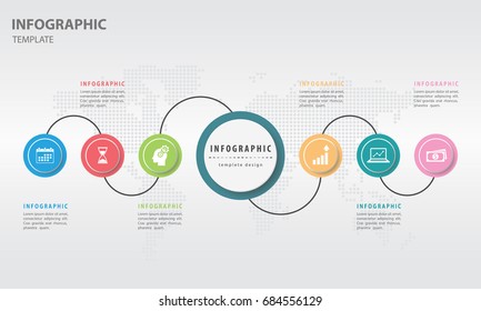 Timeline infographic design template with circle 6 option