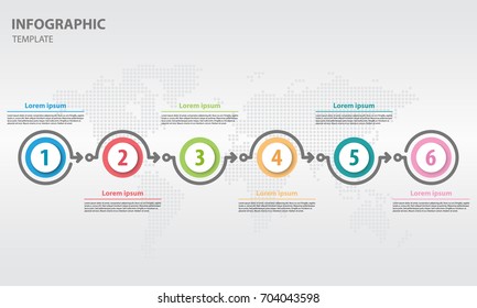 Timeline infographic design template with circle 6 option