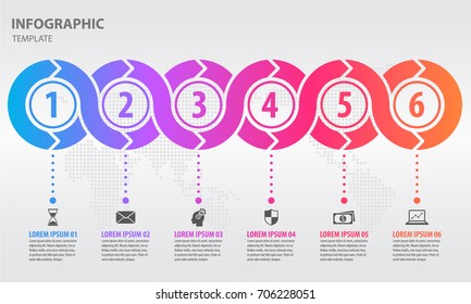 Timeline infographic design template with circle 6 option