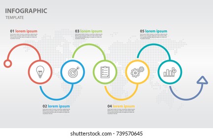 Timeline infographic design template with circle 5 options.