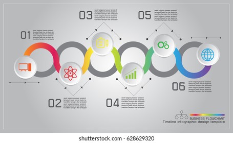 Timeline infographic design template. flowchart layout, diagram processes, workflow, business icons.