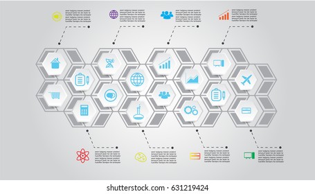 Timeline infographic design template. flowchart layout, diagram processes, workflow, business icons.
