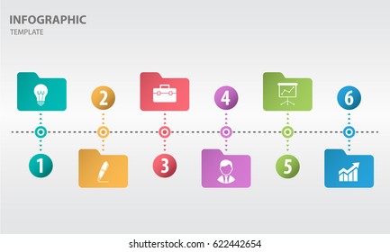 Timeline infographic design template with folder 6 option