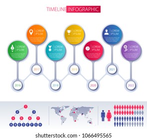 Timeline infographic design template. Good for company annual report, workflow flowchart. Vector illustration.