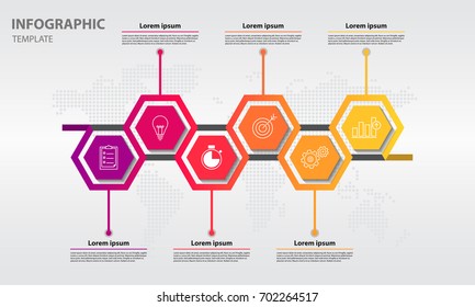 Timeline infographic design template with hexagon 6 option