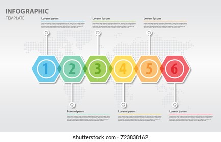 Timeline infographic design template with hexagon 6 options