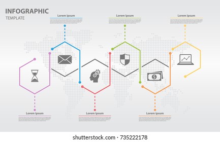 Timeline infographic design template with hexagon 6 step.