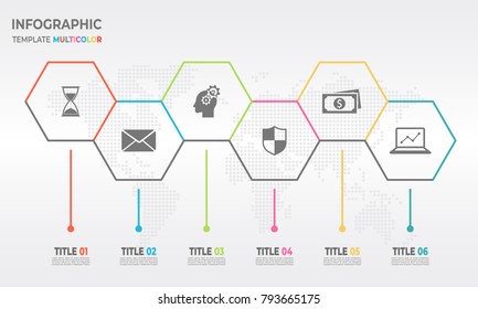 Timeline Infographic Design Template With Hexagon 6 Process.