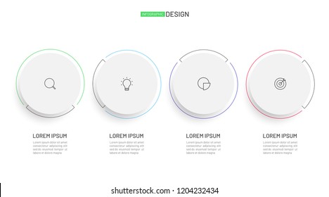 Timeline infographic design template with linear label processes line. Business concept  with 4 steps, options, circles and marketing icons. Vector template for presentation.