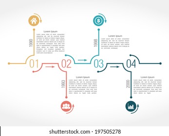 Timeline infographic design template with numbers, icons, dates and text, vector eps10 illustration