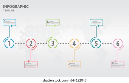 Timeline infographic design template with numbers six option