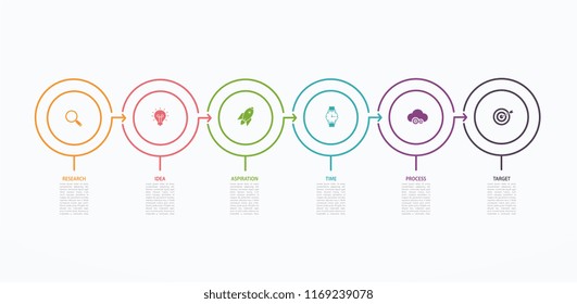 Timeline infographic design template with step structure. Business concept with 6 options pieces or steps. Block diagram, information graph, presentations banner, workflow.