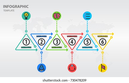 Timeline infographic design template with triangle 6 options.