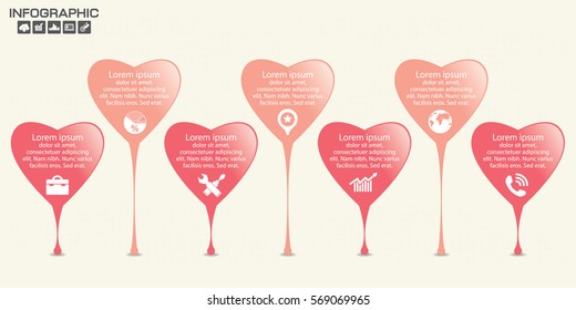 Timeline Infographic Design Templates with heart form . Charts, Diagrams and other Vector Elements for Data and Statistics Presentation