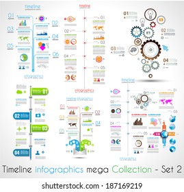 Timeline Infographic design templates Set 2.  With paper tags. Idea to display information, ranking and statistics with orginal and modern style.