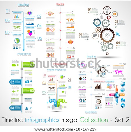 Timeline Infographic design templates Set 2.  With paper tags. Idea to display information, ranking and statistics with orginal and modern style.