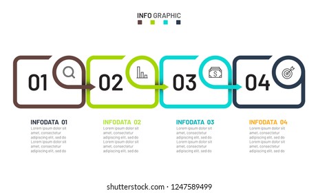 Timeline infographic design vector with 4 steps, marketing icons. Can be used for workflow diagram, annual report, plan, business process step, presentation. web design.