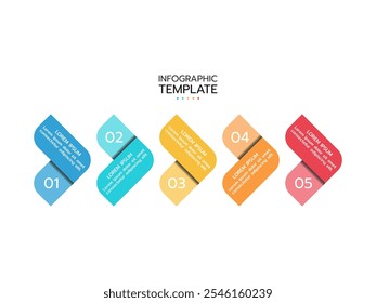 Linha do tempo infográfico vetor de design com 5 etapas, opções. Pode ser usado para layout de fluxo de trabalho, diagrama, relatório anual, web design. Modelo de negócios de vetor para apresentação.