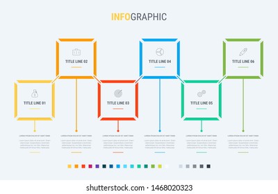 Timeline infographic design vector. 6 options, circle workflow layout. Vector infographic timeline template.