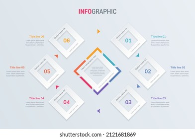 Timeline infographic design vector. 6 steps, square workflow layout. Vector infographic timeline template.
