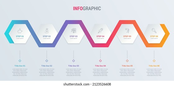 Timeline infographic design vector. 6 options, honeycomb workflow layout. Vector infographic timeline template.