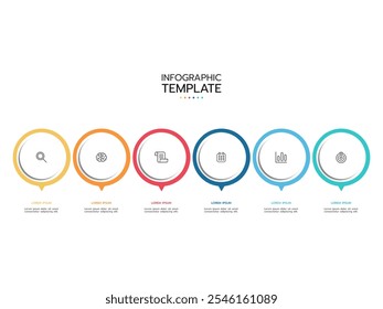 Timeline infographic design vector with 6 steps, and options. It can be used for workflow layout, diagrams, annual reports, web design, and a vector business template for presentation.