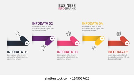 Timeline infographic design vector with arrow. Business concept with 5 steps, options or process. Creative design elements with marketing icons. vector illustration. can be used for presentation.