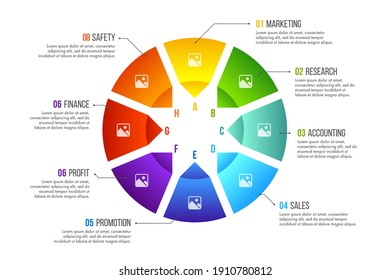 Timeline infographic design vector can be used for workflow layout, diagram, annual report, web design. Business concept with 8 options, steps or processes.