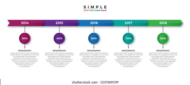 Timeline infographic design vector and marketing icons, Colorful template business concept timeline arrows. Company presentation slide template with year periods.