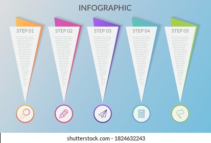 The timeline infographic design vector and marketing icon can be used for workflow layouts, diagrams, annual reports, web designs. 5 step business concept or process, vector eps 10.