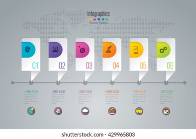 Timeline infographic design vector and marketing icons can be used for workflow layout, diagram, annual report, web design. Business concept with 6 options, steps or processes.