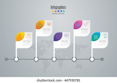 Timeline infographic design vector and marketing icons can be used for workflow layout, diagram, annual report, web design. Business concept with 5 options, steps or processes.