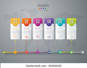 Timeline infographic design vector and marketing icons can be used for workflow layout, diagram, annual report, web design. Business concept with 6 options, steps or processes.