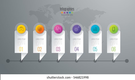 Timeline infographic design vector and marketing icons can be used for workflow layout, diagram, annual report, web design. Business concept with 6 options, steps or processes.