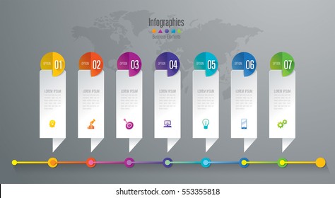 Timeline Infographic Design Vector And Marketing Icons Can Be Used For Workflow Layout, Diagram, Annual Report, Web Design. Business Concept With 7 Options, Steps Or Processes.