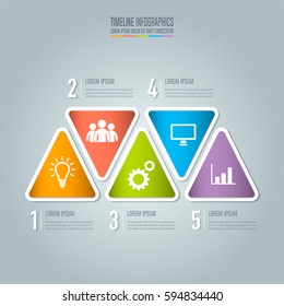 Timeline infographic design vector and marketing icons for presentation, workflow layout, diagram, annual report, web design. Business concept with 5 options, steps or processes.