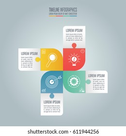 Timeline infographic design vector and marketing icons for presentation, annual report, web design. Business concept with 4 options, steps or processes.