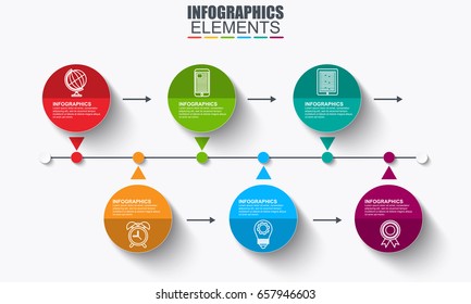 Timeline Infographic Design Vector And Marketing Icons Can Be Used For Workflow Layout, Diagram, Annual Report, Web Design. Business Concept With 6 Options, Steps Or Processes, Info Graphics.