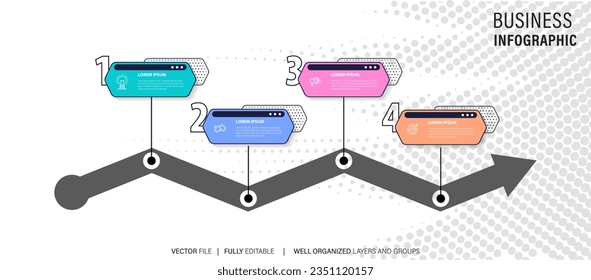 Timeline infographic design vector with number options and 4 steps. Can be used for workflow diagram, info chart, annual report.
